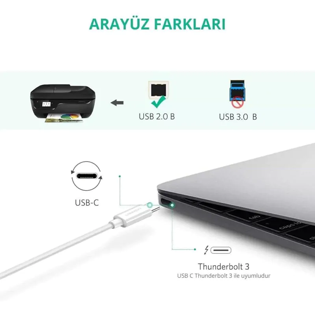 UGREEN Cabo de impressão USB-C para USB 2.0 1,5 m (branco) 5