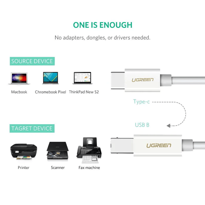 UGREEN Cabo de impressão USB-C para USB 2.0 1,5 m (branco) 4
