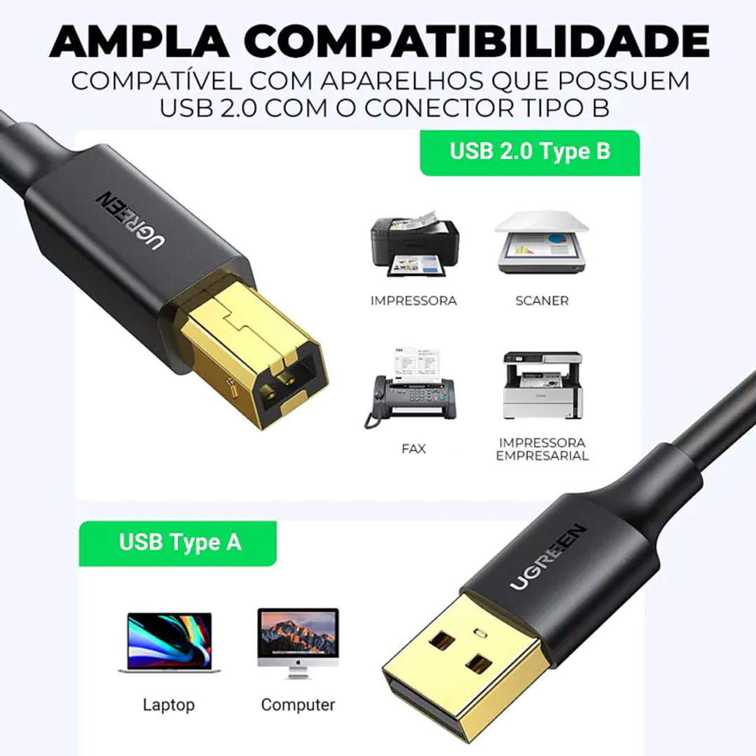 UGREEN Cabo de impressão USB 2.0 AM para BM 2m (preto) 3