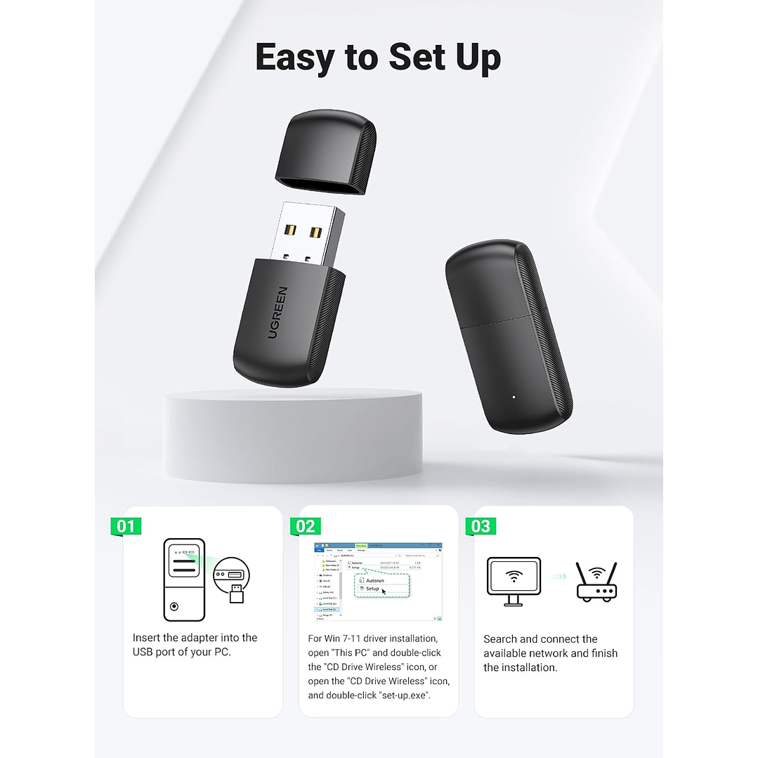 UGREEN Adaptador USB sem fio AC650 11ac de banda dupla 5