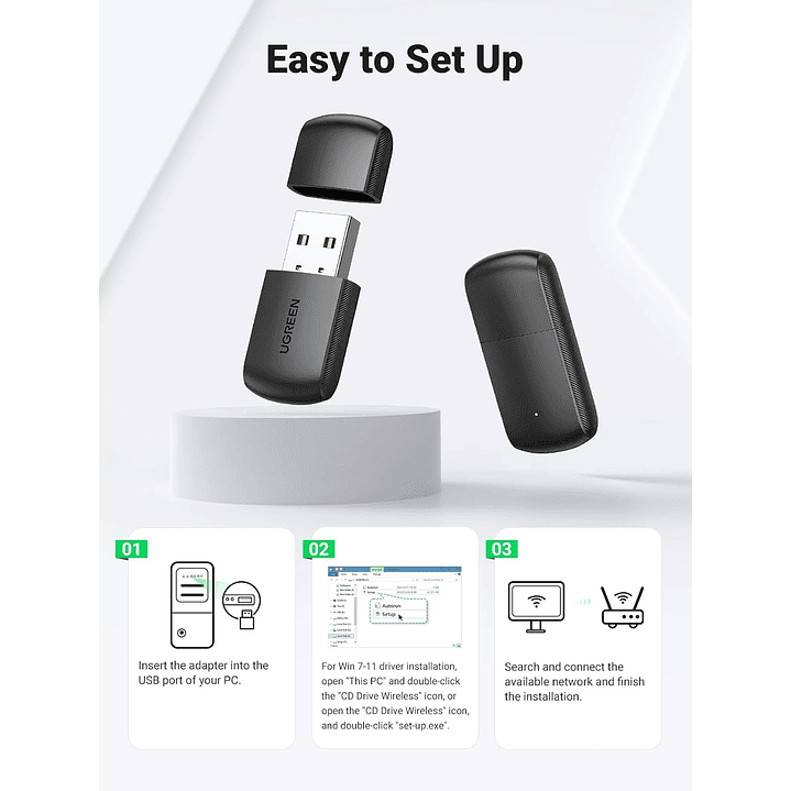 UGREEN Adaptador USB sem fio AC650 11ac de banda dupla 5