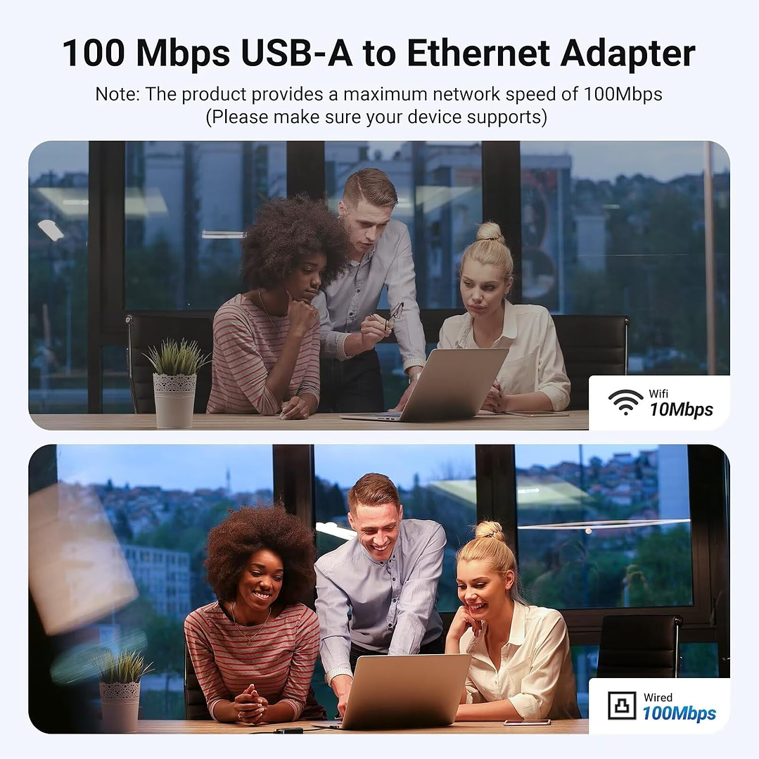 UGREEN USB-A to Ethernet Adapter, 10/100 Mbps Network Adapter, RJ45 Wired LAN Internet Adapter 6