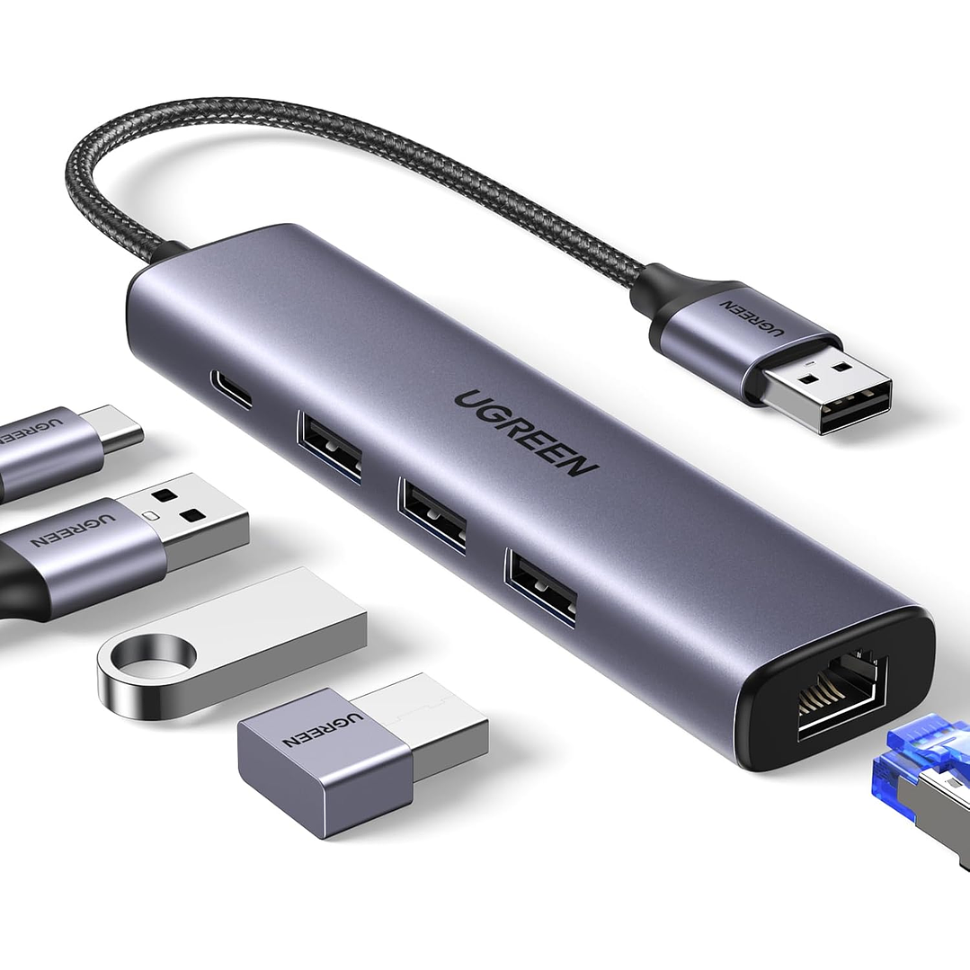 UGREEN USB3.0 TO 3×USB3.0 +RJ45 (1000M) ETHERNET ADAPTER TYPE-C POWER SUPPLY 1