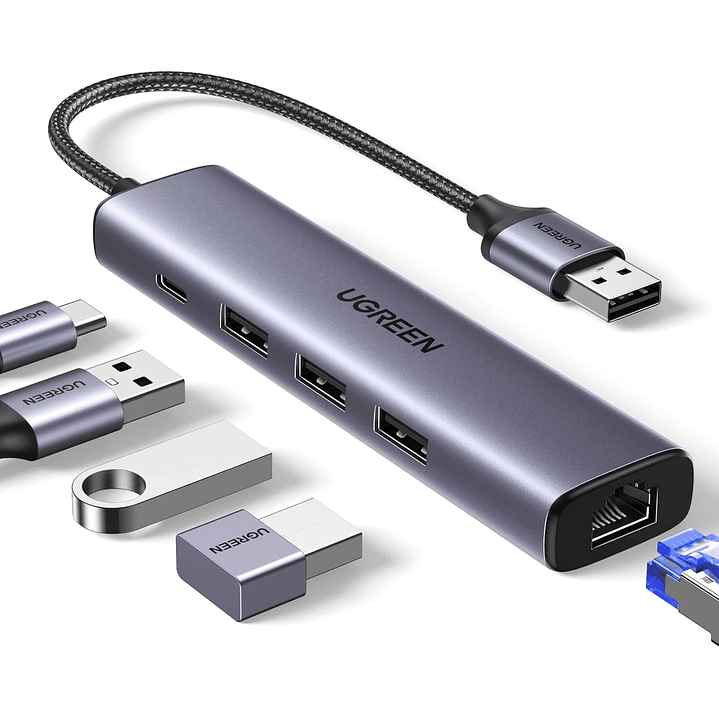 UGREEN USB3.0 TO 3×USB3.0 +RJ45 (1000M) ETHERNET ADAPTER TYPE-C POWER SUPPLY 1