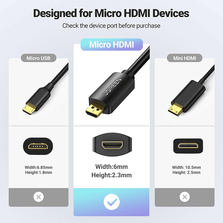 Ugreen Micro HDMI Male to HDMI Female Adapter Cable (4K@60Hz) (22cm) 2