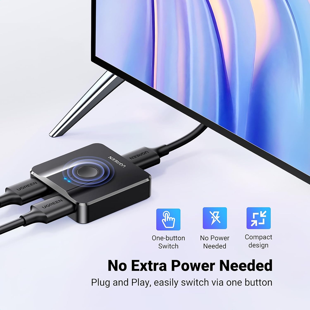 UGREEN HDMI Switch 4K@60Hz, Bi-Directional HDMI Switcher 2 in 1 Out HDMI Splitter 1 Input 2 7