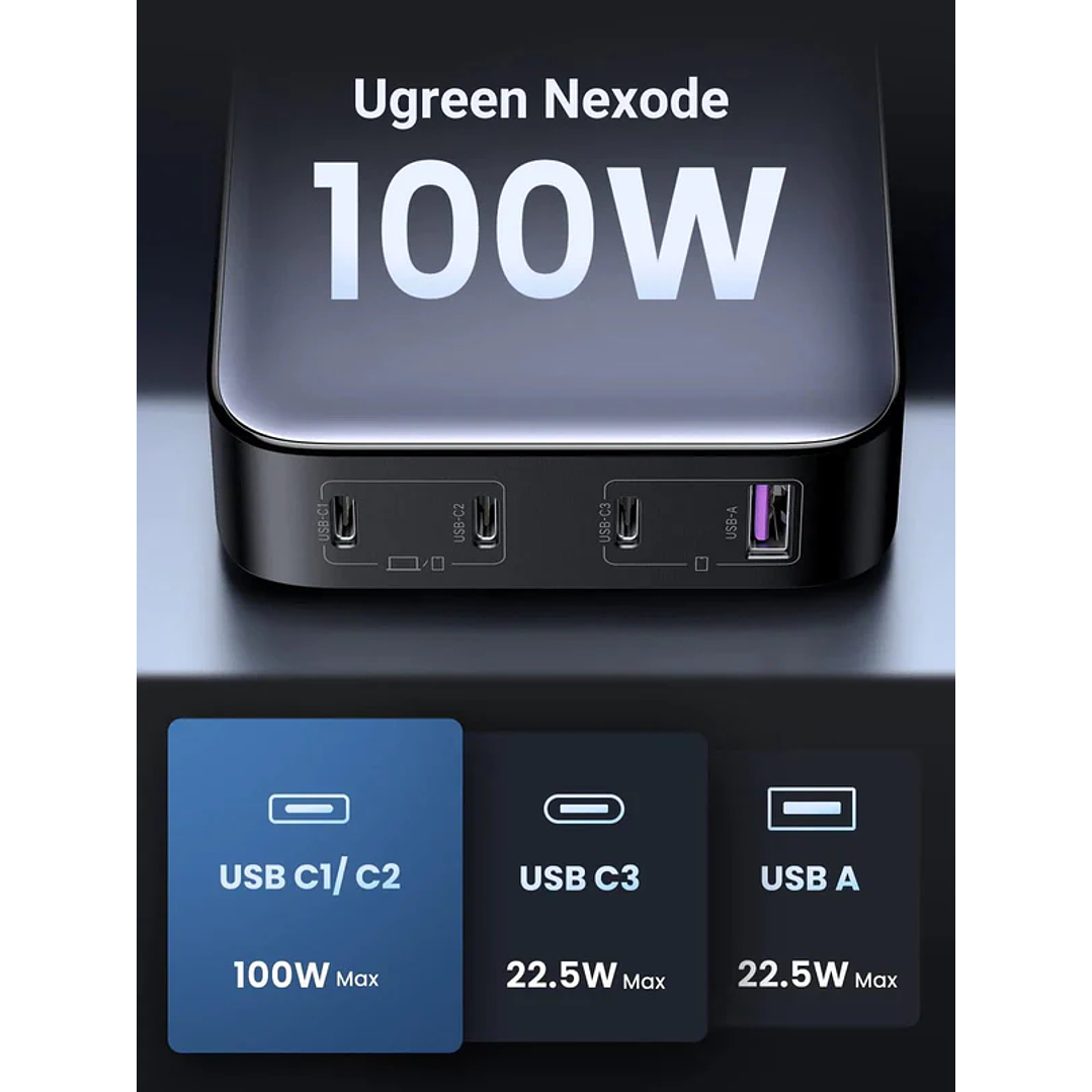 UGREEN Nexode charger, 3x USB-C, USB-A, GaN, 100W (black) 3