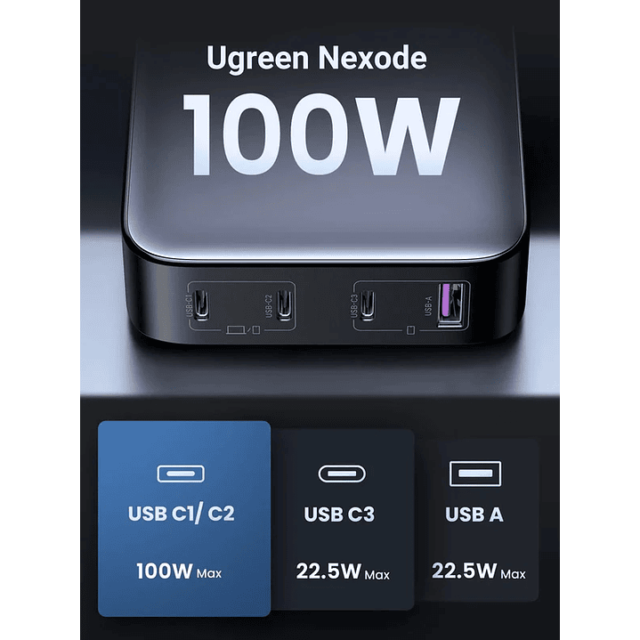 UGREEN Nexode charger, 3x USB-C, USB-A, GaN, 100W (black) 3