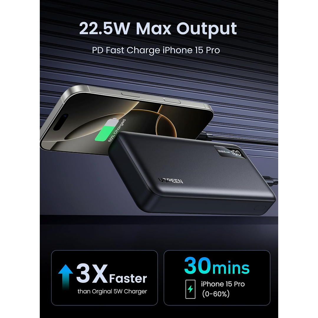 UGREEN Power Bank Portátil  20000mAh -22.5W PD 3.0 Fast Charging Battery 8