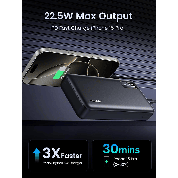UGREEN Power Bank Portátil  20000mAh -22.5W PD 3.0 Fast Charging Battery 8