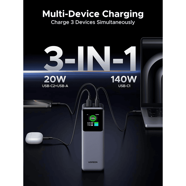 UGREEN Nexode Power Bank 25000mAh 200W with Smart Digital Display 2