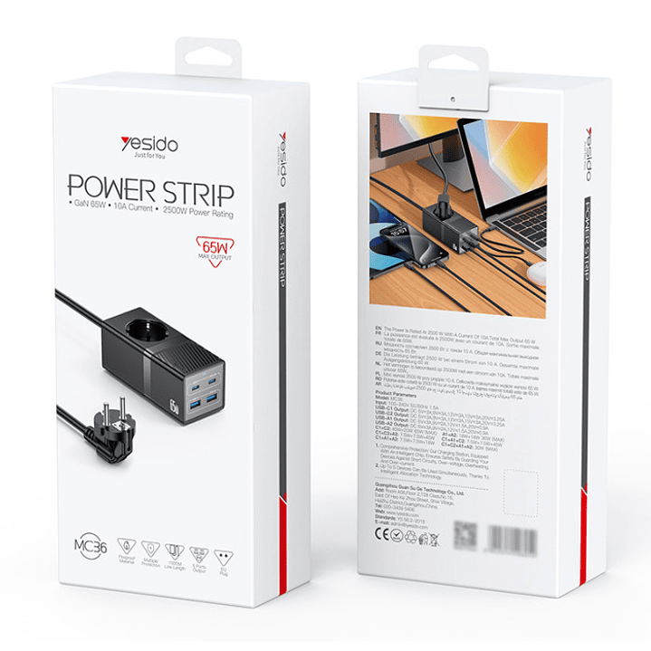 Yesido MC36 EU 65W Power Strip 1.5M 5