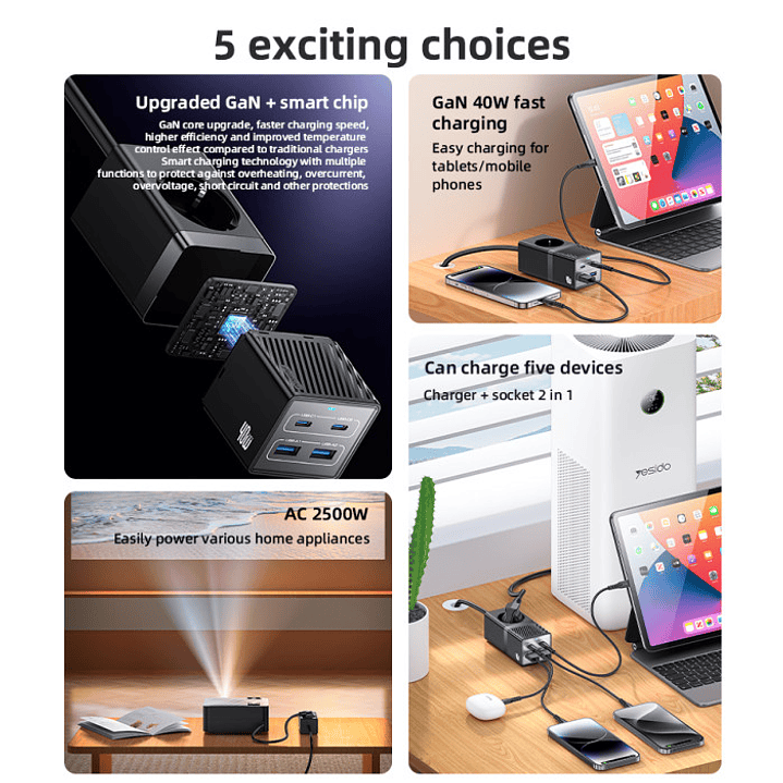 Yesido MC35 EU 40W Power Strip 1.5M 3