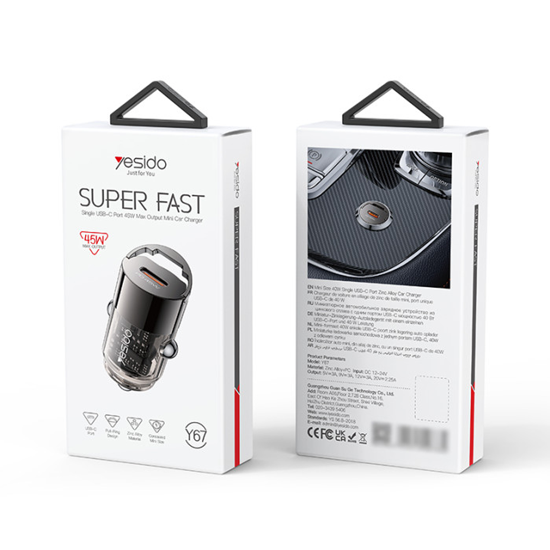Yesido Y67 Type C 45W Mini Car charger 5