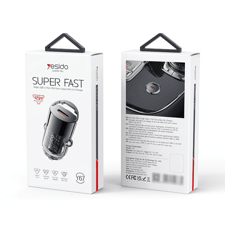 Yesido Y67 Type C 45W Mini Car charger 5