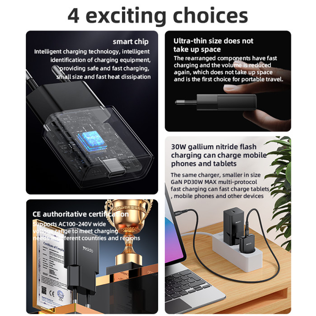 Yesido YC74 30W Ultra-thin Home Charger  4