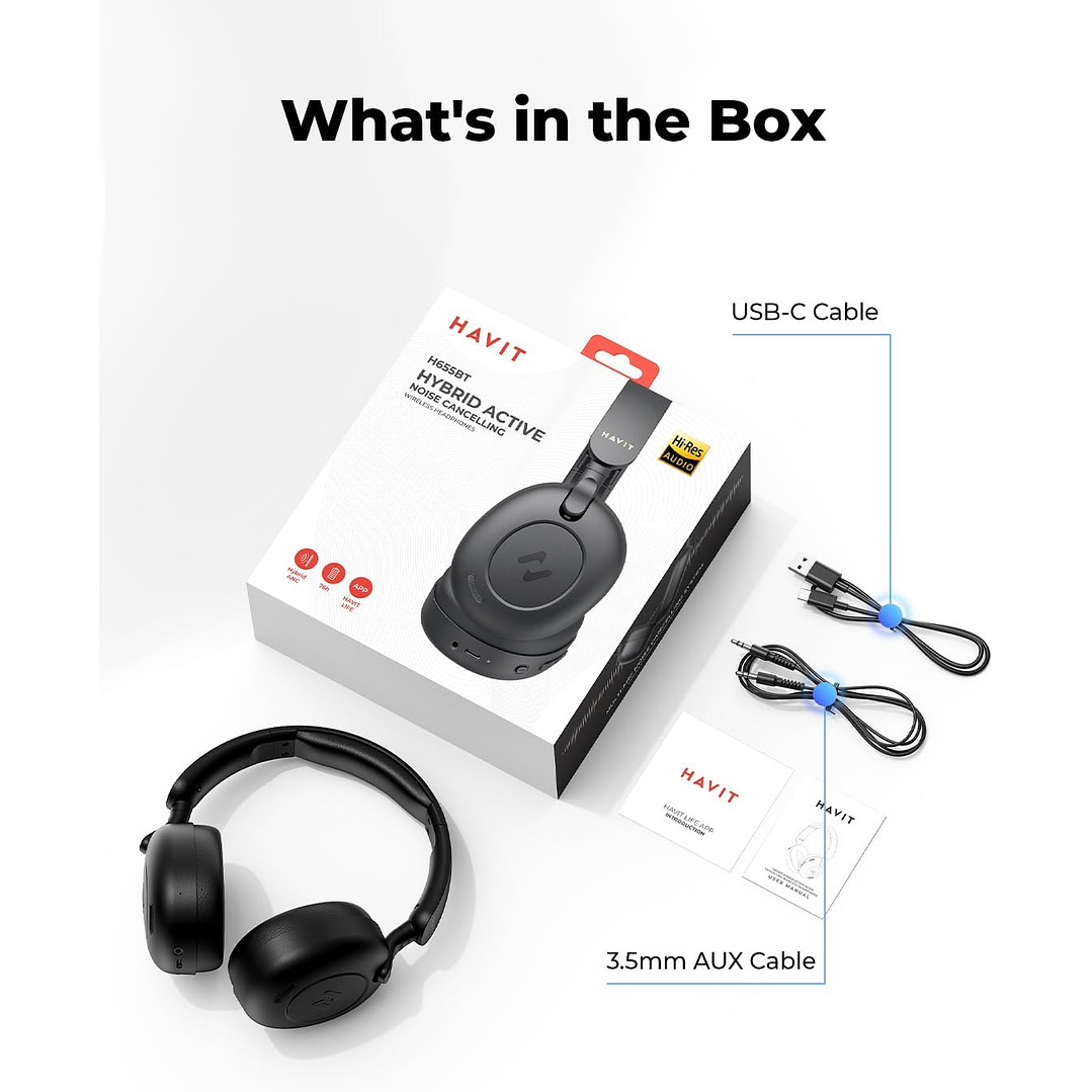 Havit H655BT Hybrid Active Noise Cancelling Wireless Headphones 7