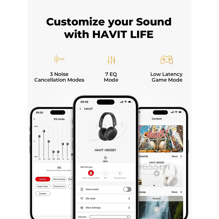 Havit H655BT Hybrid Active Noise Cancelling Wireless Headphones 5