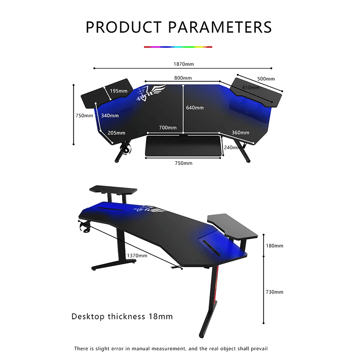 Secretária Gamer em Fibra De Carbono RGB GT-031 5