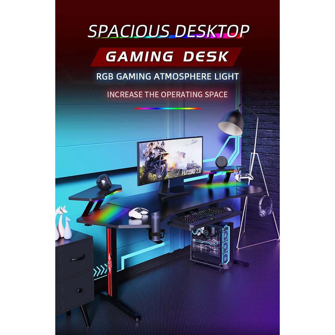 Secretária Gamer em Fibra De Carbono RGB GT-031 2