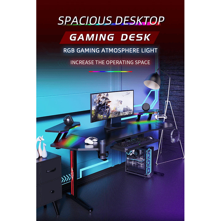 Secretária Gamer em Fibra De Carbono RGB GT-031 2