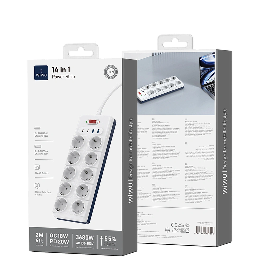 WIWU Wi-S008 PS1042 20W GaN 14 in 1 High Capacity Power Strip 4
