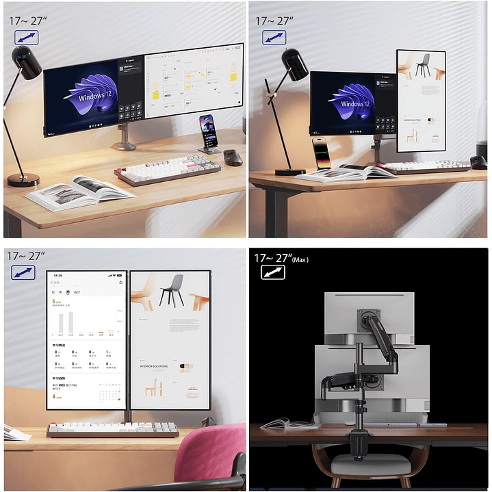 North Bayou - Dual Arm Mount For 17″- 27″ Monitors (H180) 6