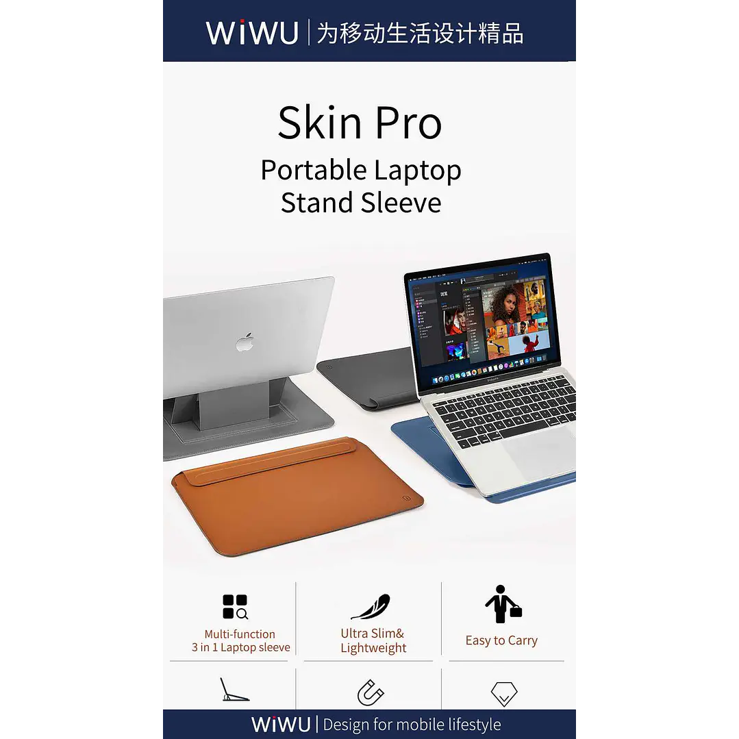 WIWU Skinpro Portable Stand Sleeve (12″,13.3″,14″,15.4″,16″) 5