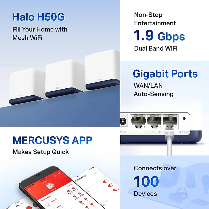 Mercusys Halo H50G(3-pack) AC1900 Whole Home Mesh Wi-Fi System 3
