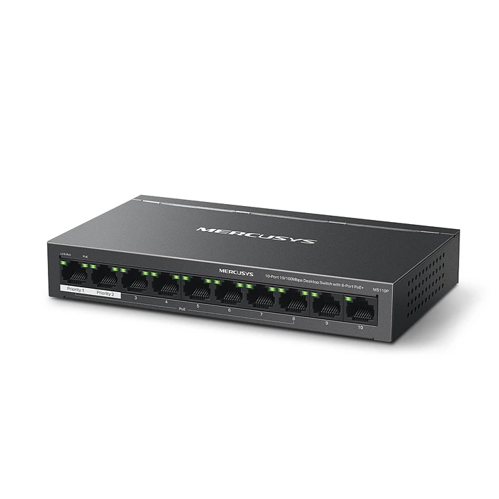 Mercusys MS110P 10-Port 10/100Mbps Desktop Switch with 8-Port PoE+ 2