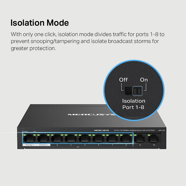 Mercusys MS110P 10-Port 10/100Mbps Desktop Switch with 8-Port PoE+ 7