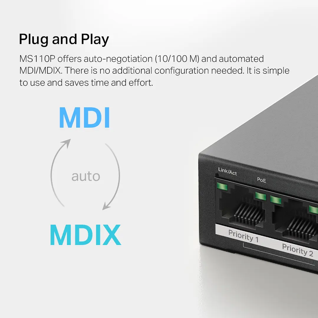 Mercusys MS110P 10-Port 10/100Mbps Desktop Switch with 8-Port PoE+ 9