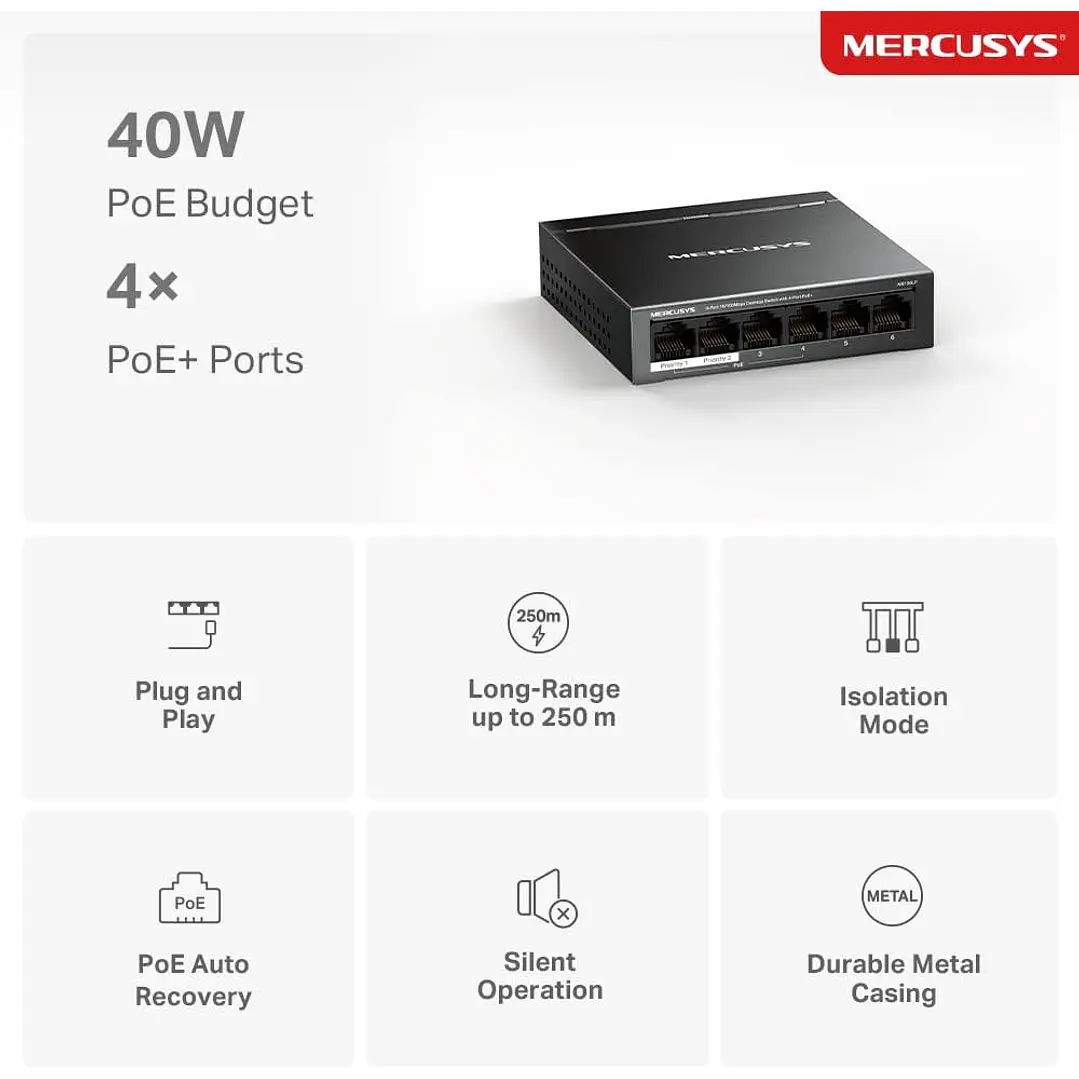 Mercusys MS106LP 6-Port 10/100Mbps Desktop Switch with 4-Port PoE 4