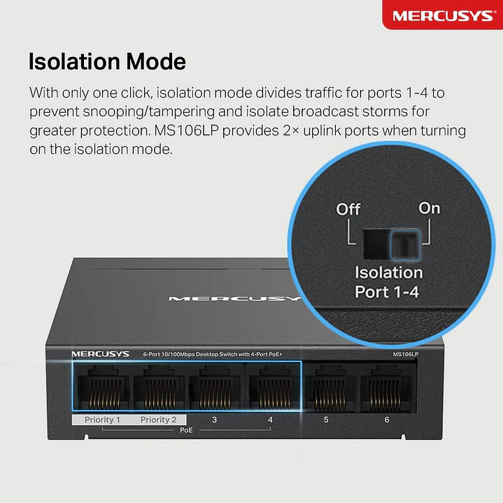Mercusys MS106LP 6-Port 10/100Mbps Desktop Switch with 4-Port PoE 7