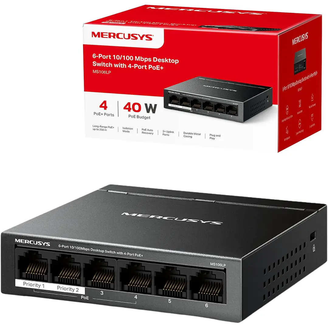 Mercusys MS106LP 6-Port 10/100Mbps Desktop Switch with 4-Port PoE 10