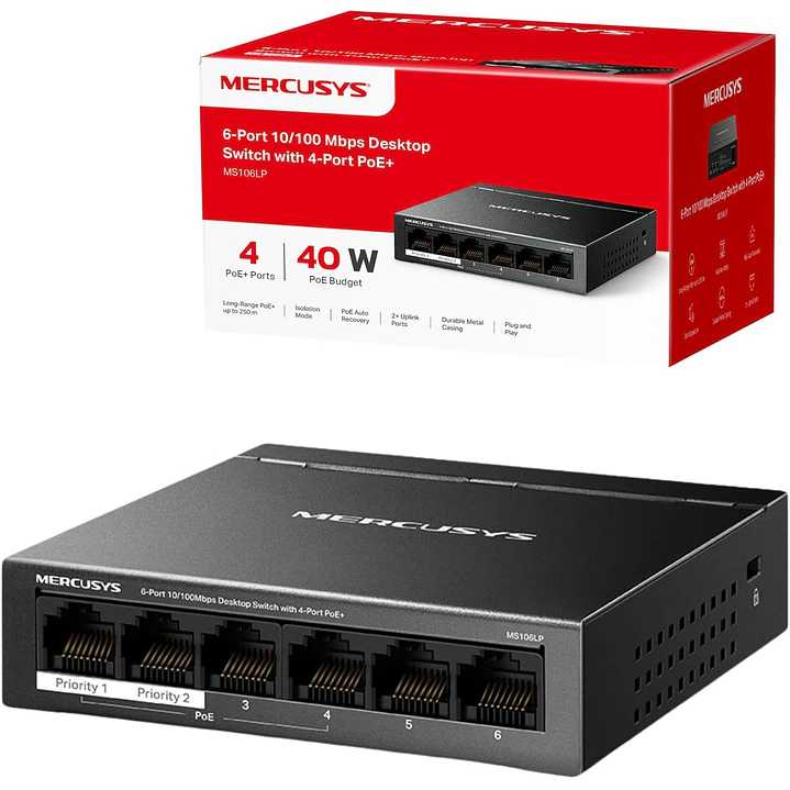Mercusys MS106LP 6-Port 10/100Mbps Desktop Switch with 4-Port PoE 10