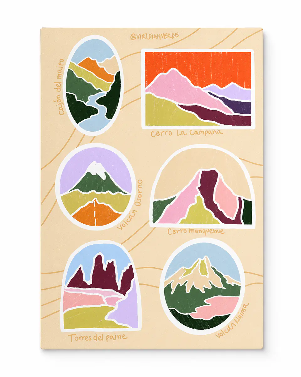 Lámina de stickers: Montañas de Chile 1