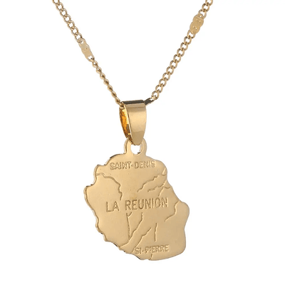 Gold Color La Reunion Map Pendant Necklace Country Map France Reunion Island Trendy Maps Jewelry