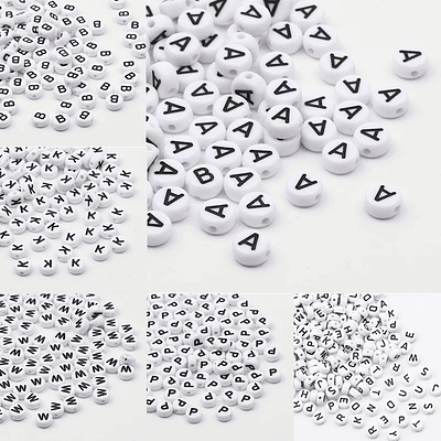 White Acrylic Beads Flat Round Pick Letters 50-500pcs Loose Alphabet Spacer Beads For Jewelry Making Bracelet Necklaces Supplies