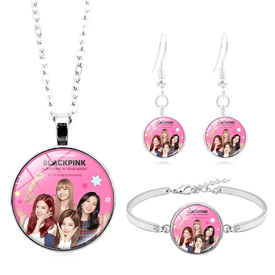 Korean Girls Group ROSE LISA JISOO JENNIE Trendy Fashion Kpop Jewelry Necklace Baracelet Earrings Set for Woman Girl Friend Gift