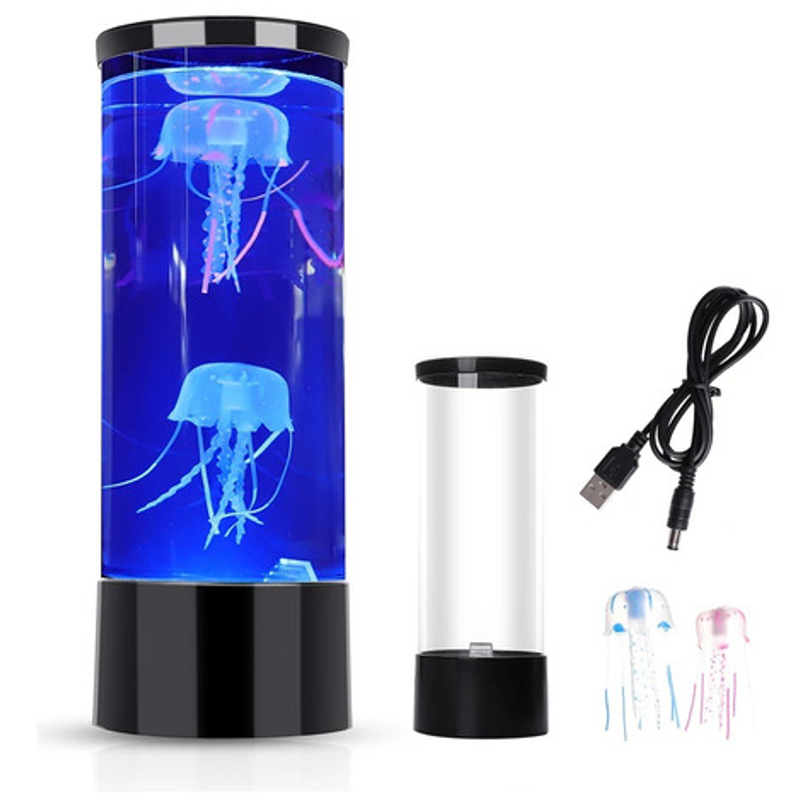 Lampara Decorativa Medusas Luz Led 16 Colores+control Remoto Estructura Negro Pantalla Transparente 2