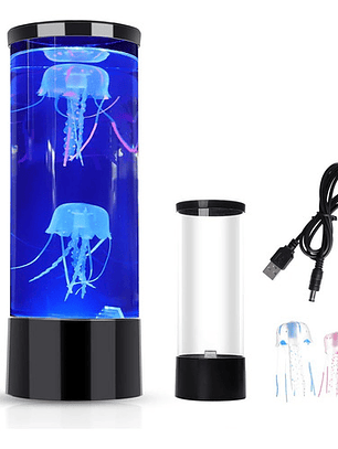 Lampara Decorativa Medusas Luz Led 16 Colores+control Remoto Estructura Negro Pantalla Transparente