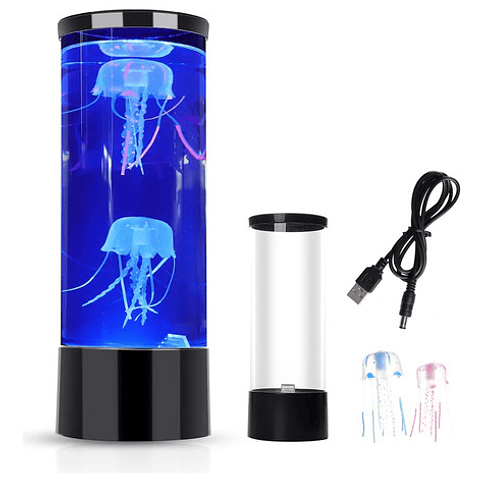 Lampara Decorativa Medusas Luz Led 16 Colores+control Remoto Estructura Negro Pantalla Transparente 2