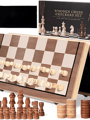 Tablero De Ajedrez Magnético De Madera 40x40cm 2 En 1