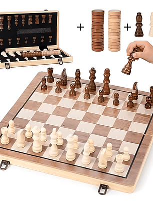 Tablero De Ajedrez Magnético De Madera 40x40cm 2 En 1