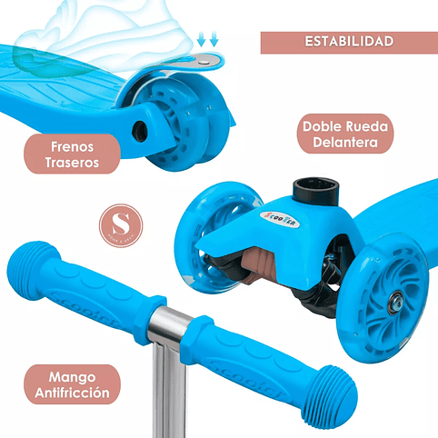 Scooter Monopatín Niño Regulable Luces Led Freno 9