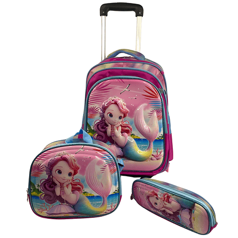 Mochila Con Ruedas + Lonchera + Estuche Niña 4