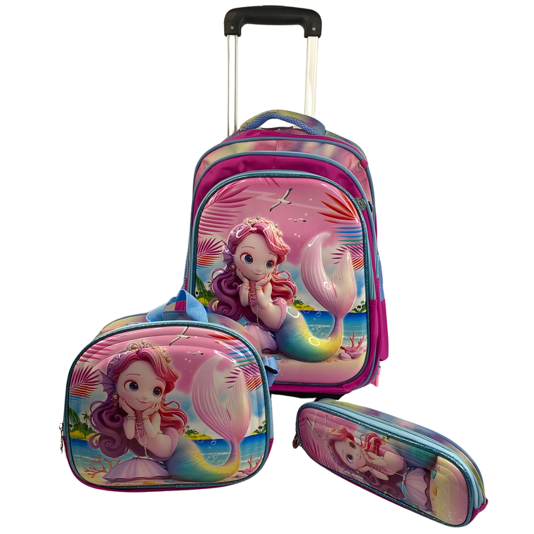Mochila Con Ruedas + Lonchera + Estuche Niña 4