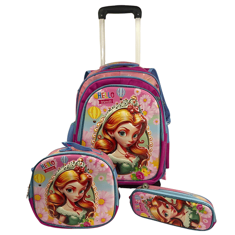 Mochila Con Ruedas + Lonchera + Estuche Niña 7