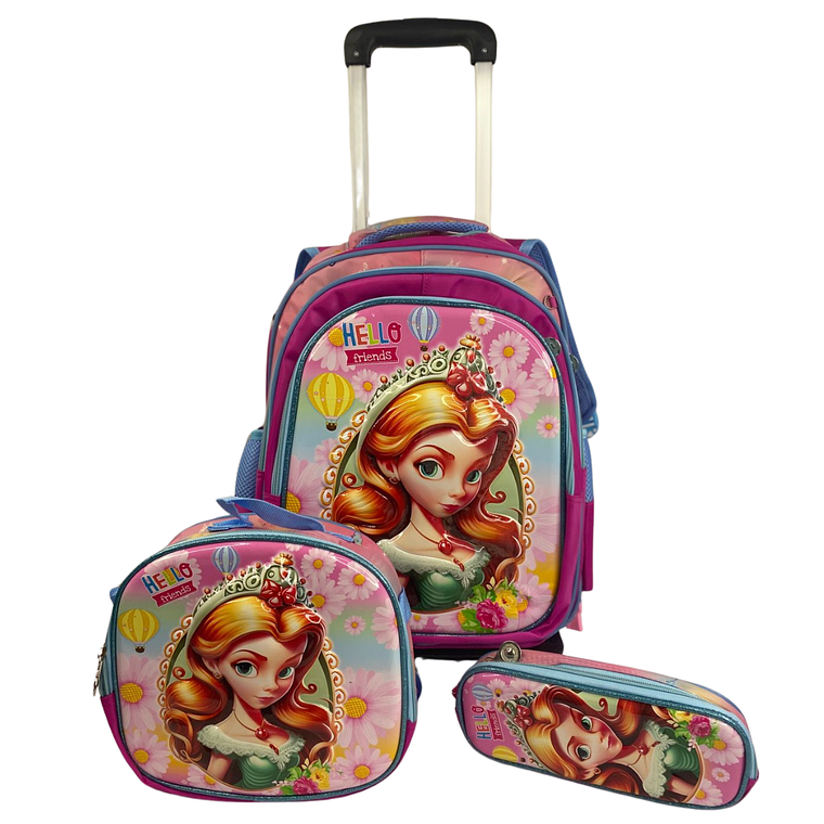 Mochila Con Ruedas + Lonchera + Estuche Niña 7
